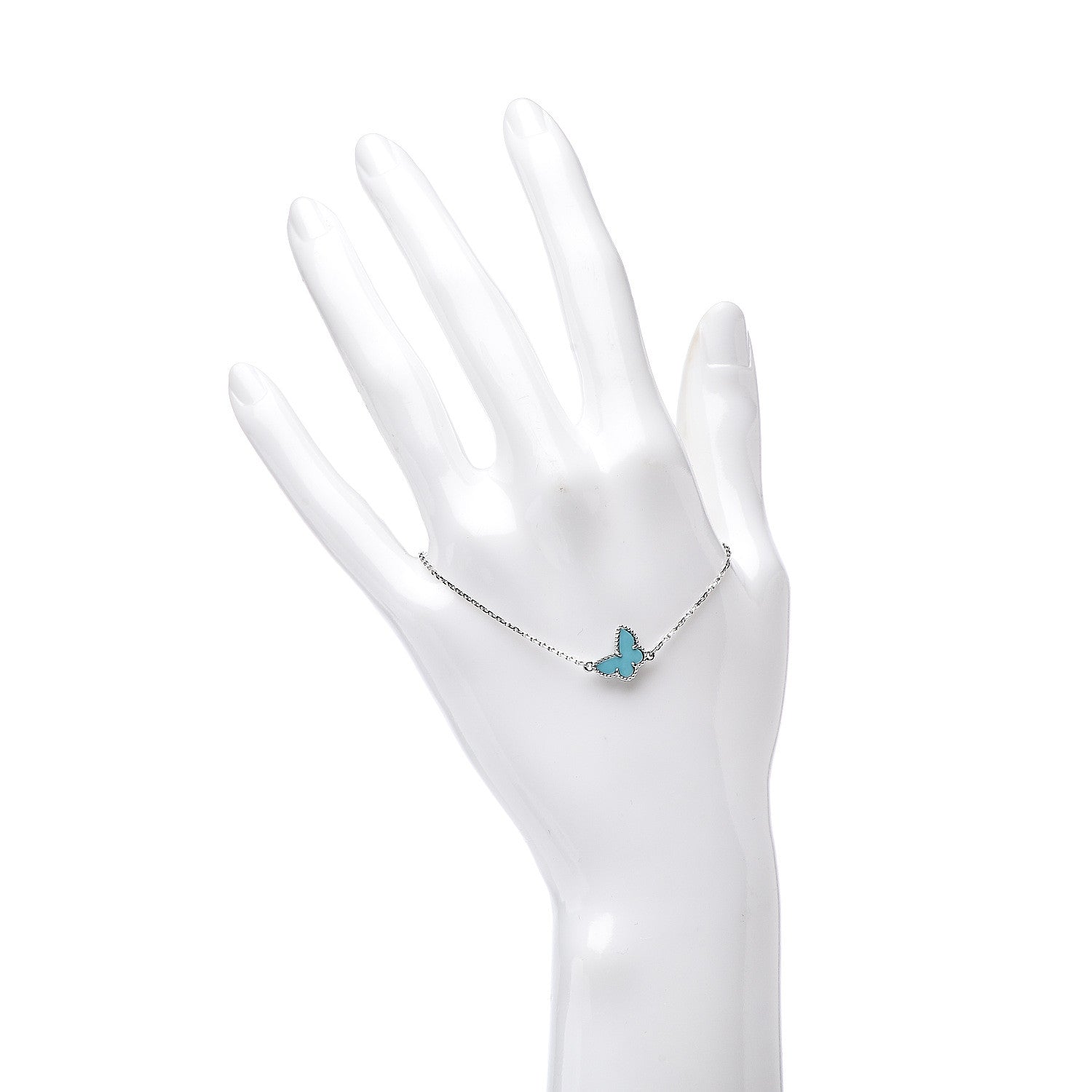 Van Cleef & Arpels 18K White Gold Turquoise Sweet Alhambra Butterfly Bracelet 2 of 7