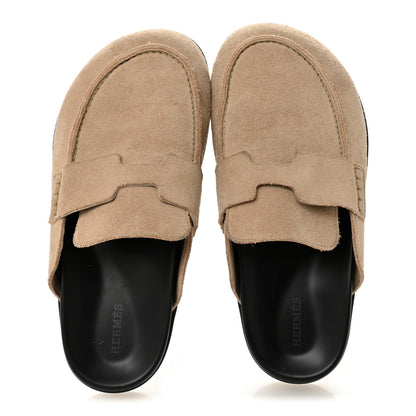 Hermes Suede Calfskin Womens Go Mules 38 Beige Argile 5 of 11