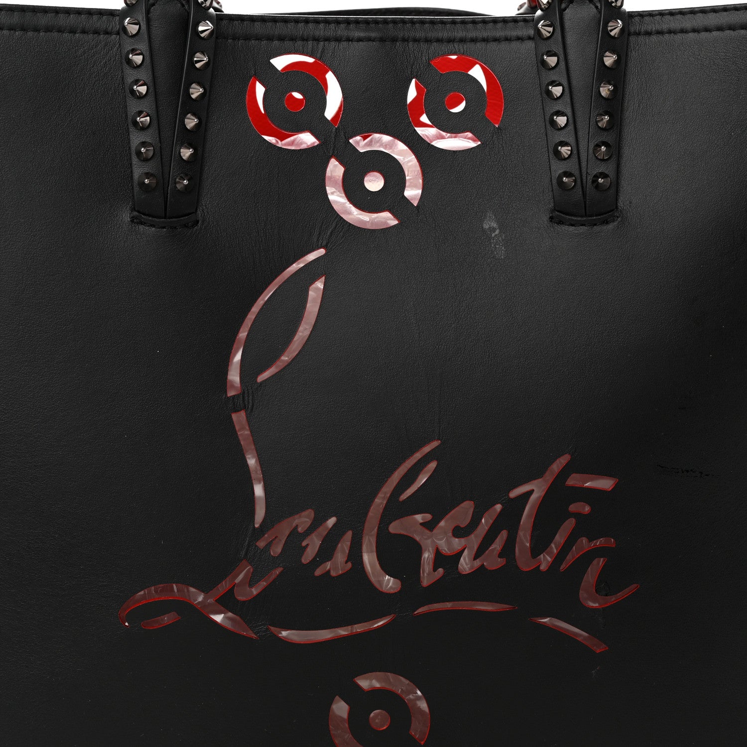 Christian Louboutin Calfskin Loubinthesky Perforated Cabarock Spikes Tote Black 8 of 11