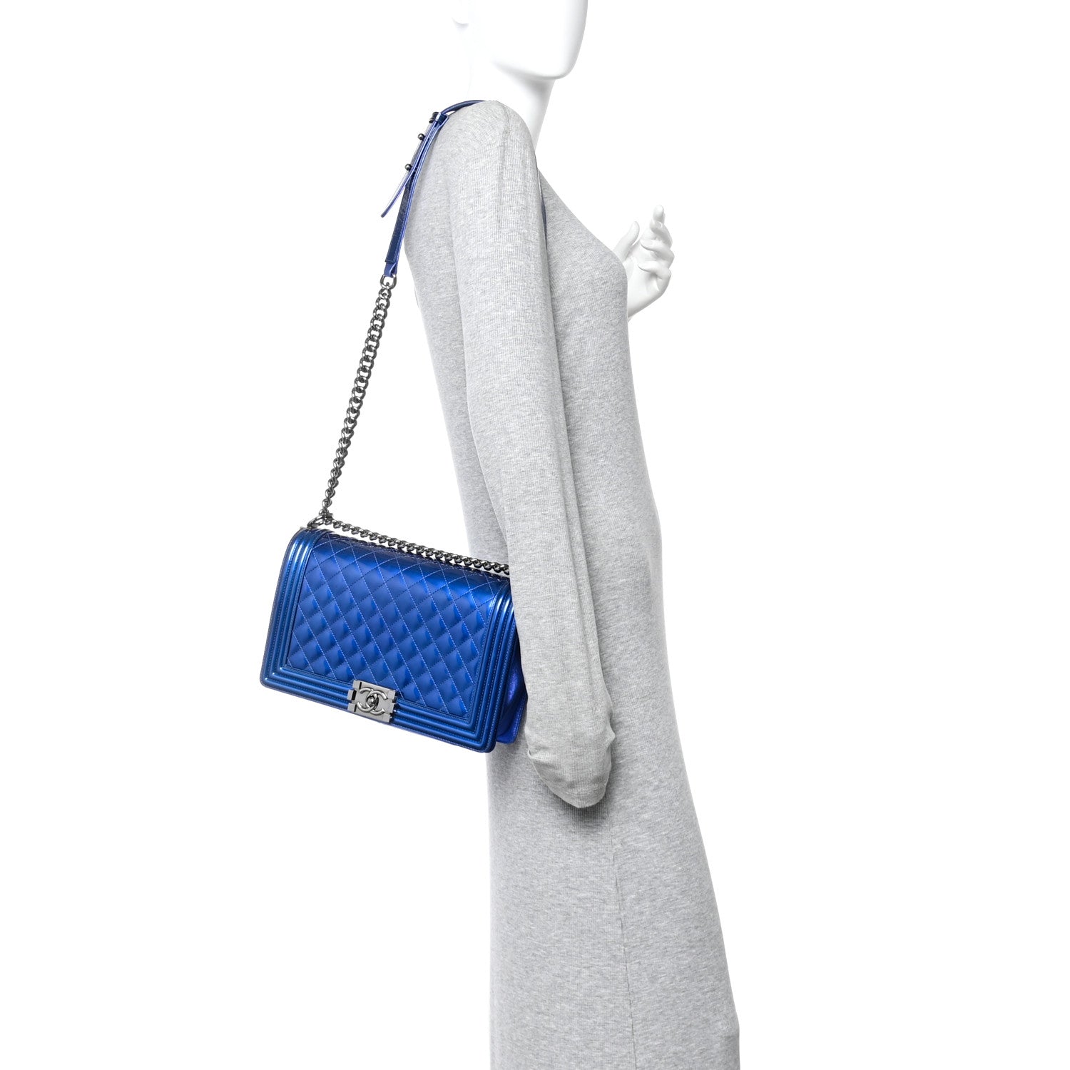 Chanel Metallic Patent Quilted New Medium Boy Flap Blue 2 of 10
