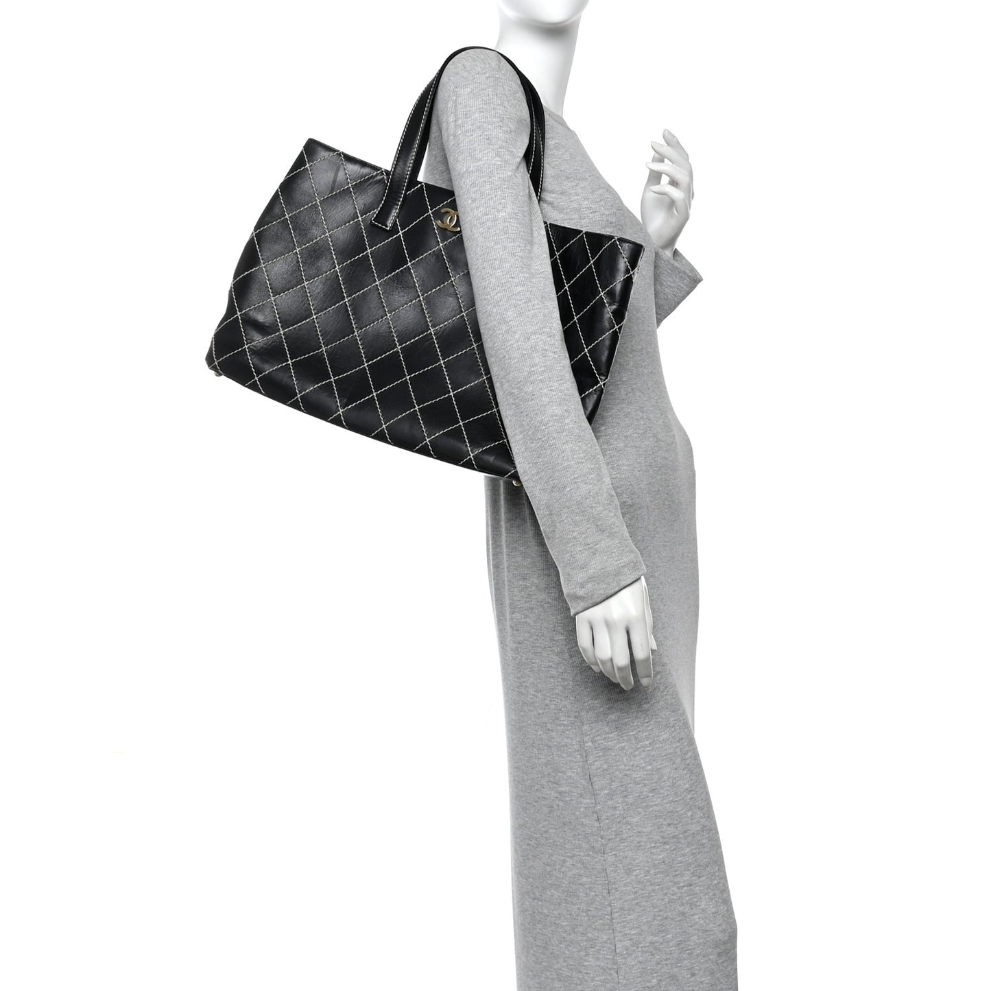 Calfskin Wild Stitch Large Tote Black