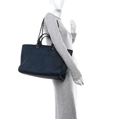 Chanel Mixed Fibers Calfskin Medium Deauville Tote Navy Blue 2 of 11