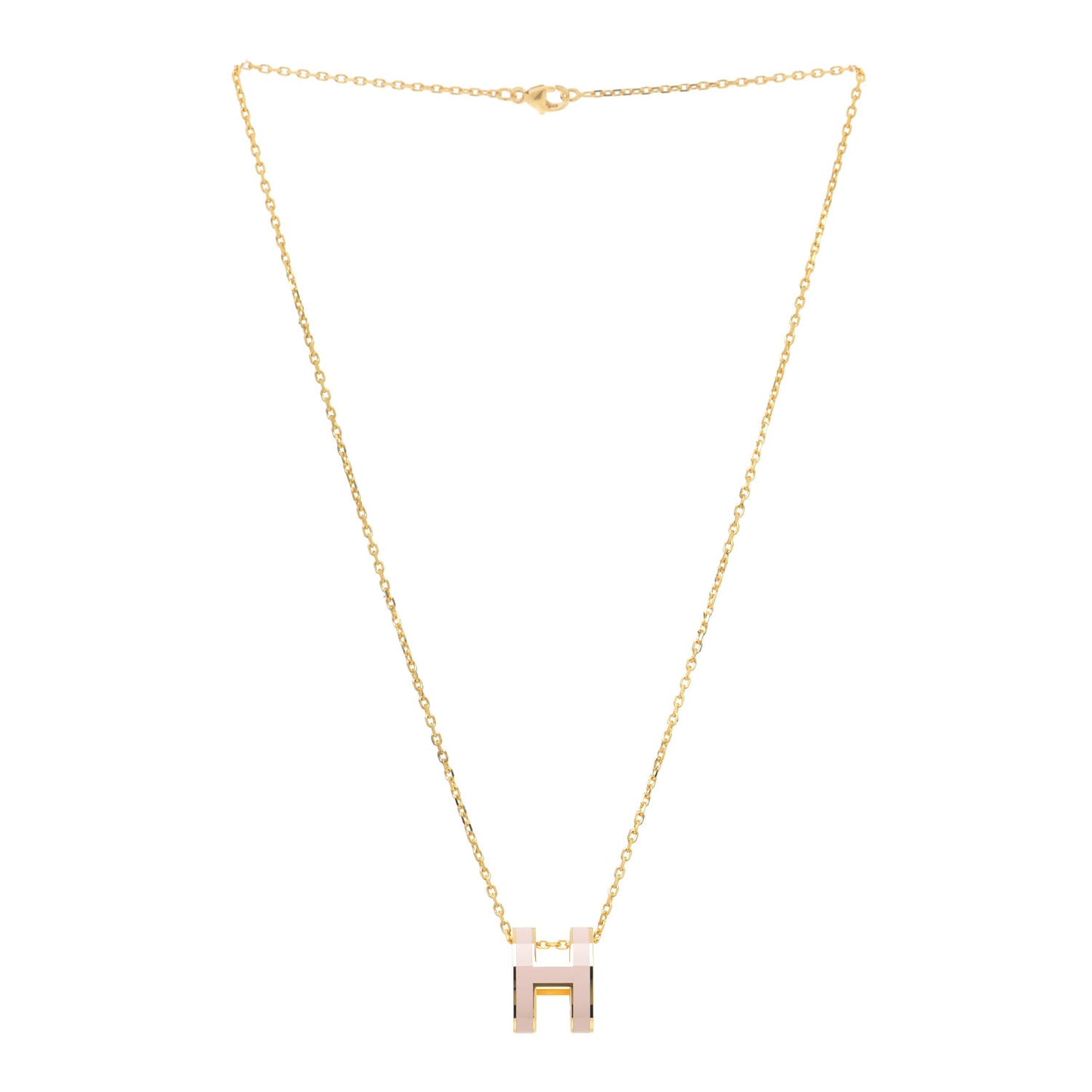 Lacquered Gold Pop H Pendant Necklace Rose Dragee