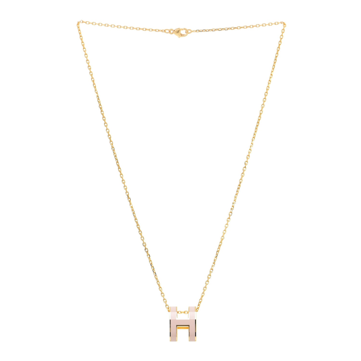 Hermes Lacquered Gold Pop H Pendant Necklace Rose Dragee 3 of 7