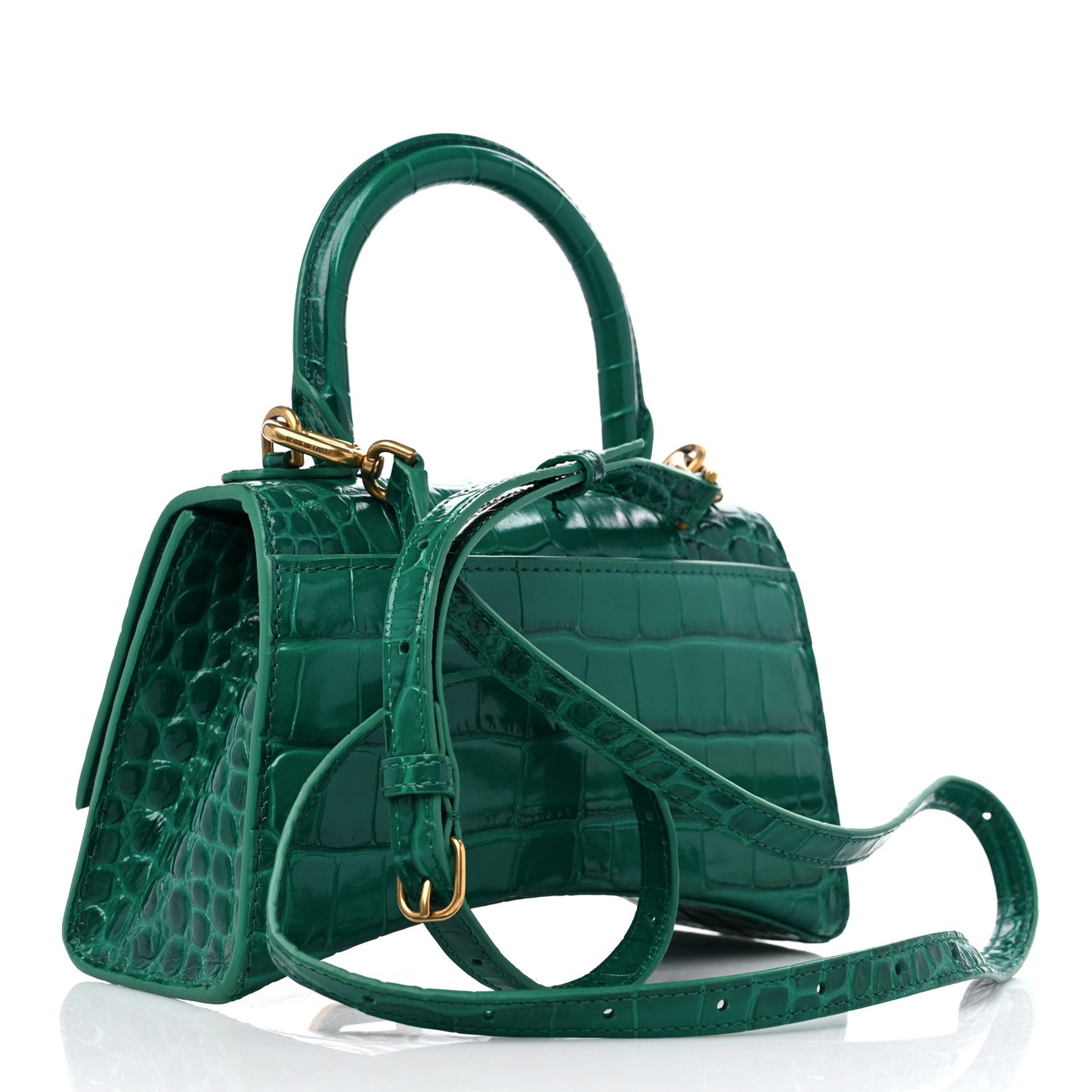 Shiny Calfskin Crocodile Embossed Hourglass Top Handle Bag XS Jade