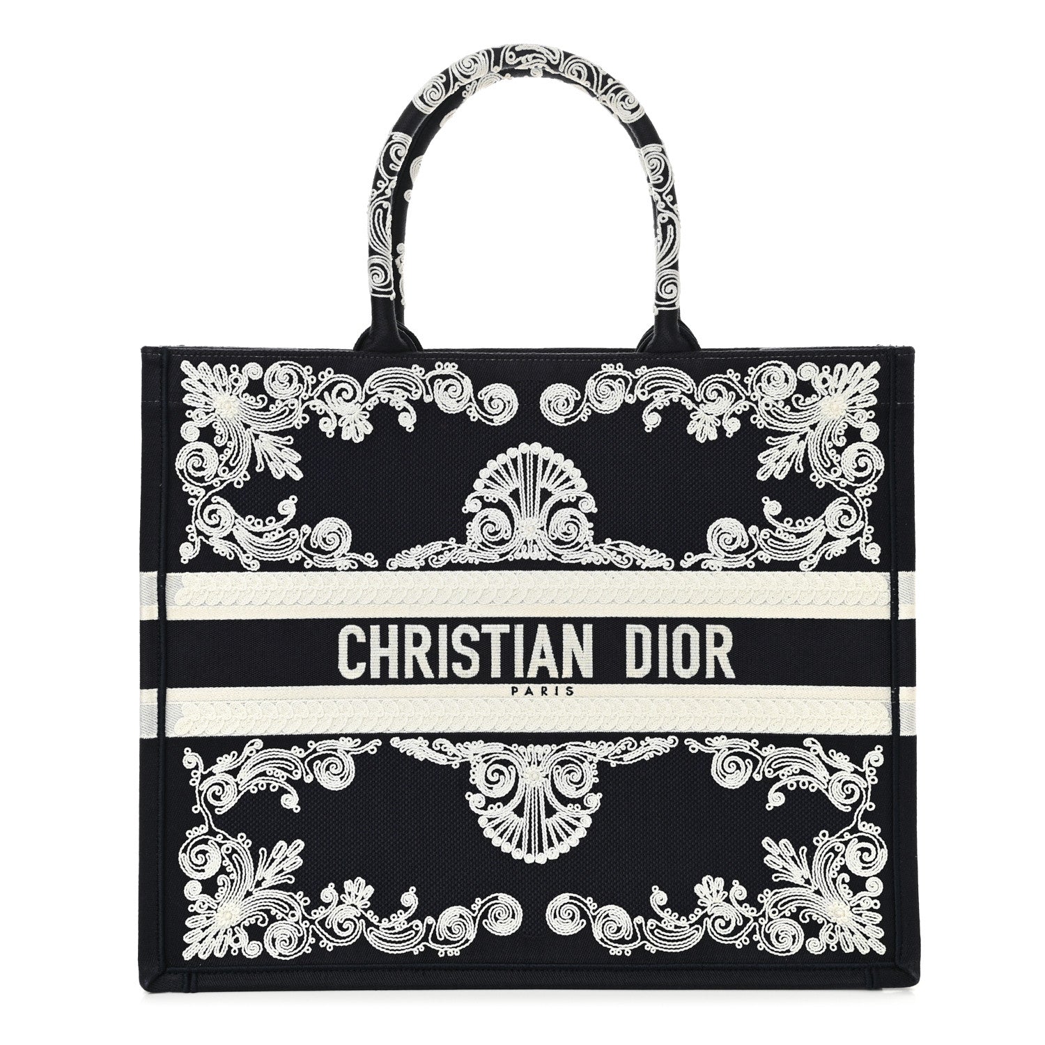 Christian Dior Canvas Embroidered Cornely Book Tote Blue White 1 of 13