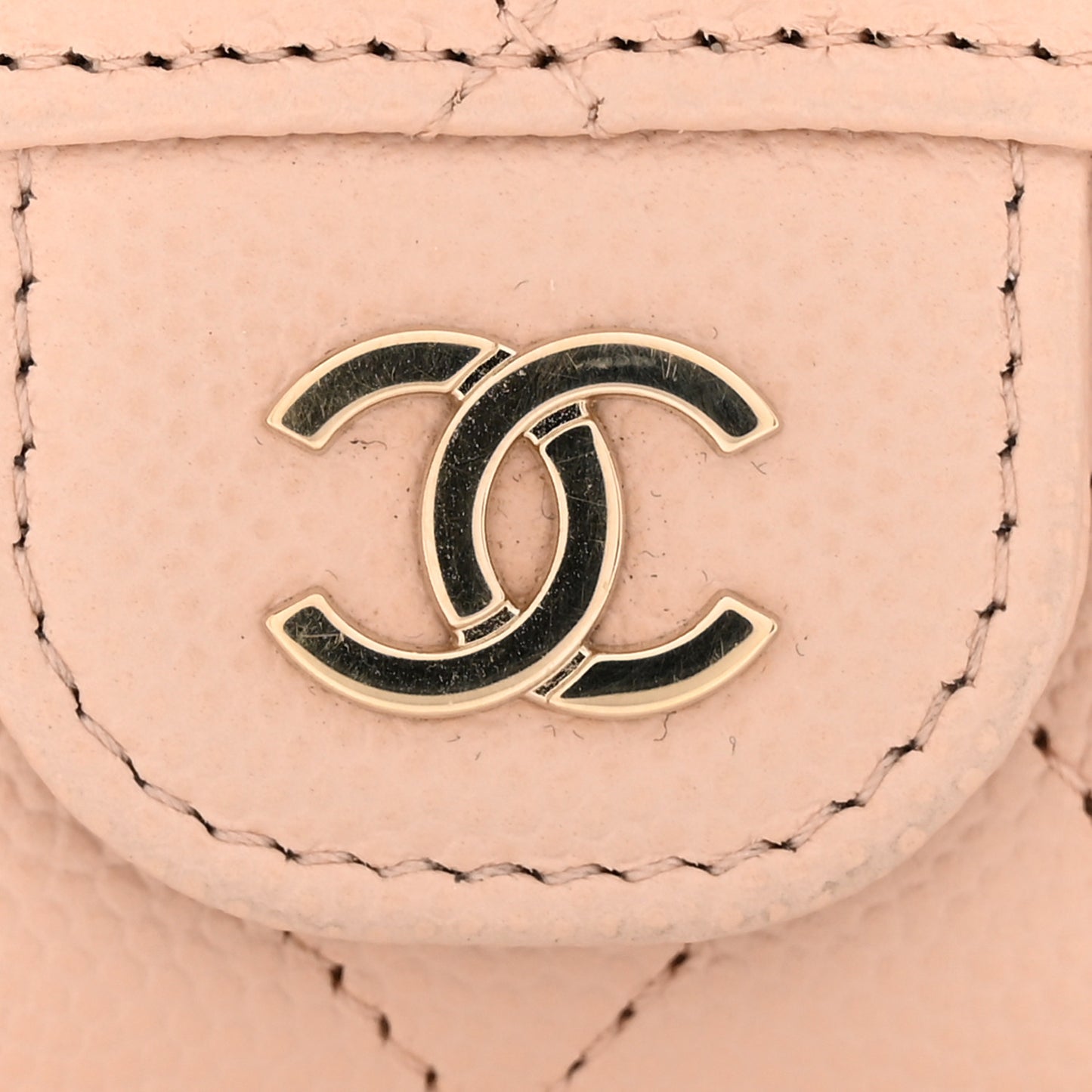 Caviar Quilted Flap Card Holder Wallet Light Beige