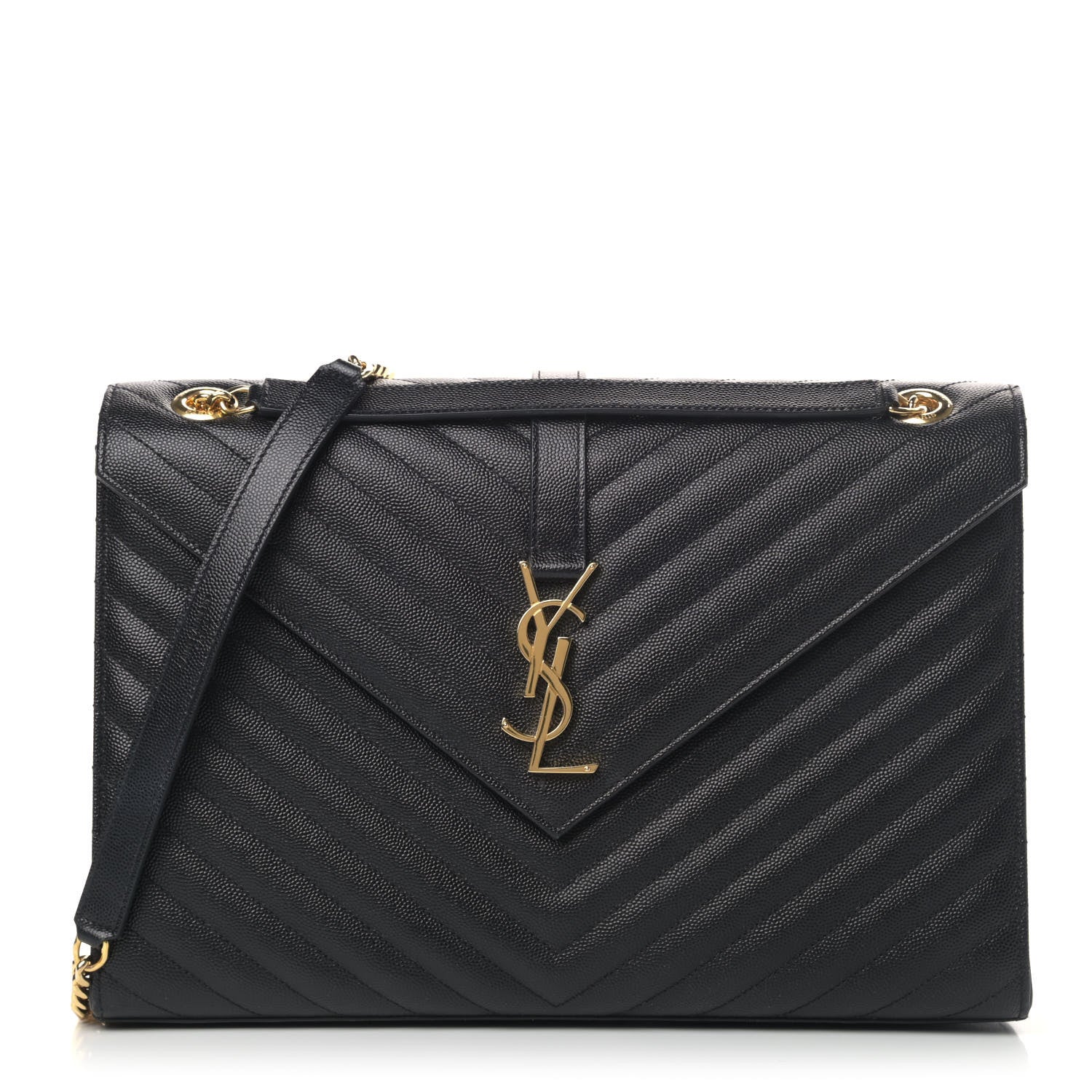 Saint Laurent Grain De Poudre Matelasse Chevron Large Monogram Satchel Black 1 of 5
