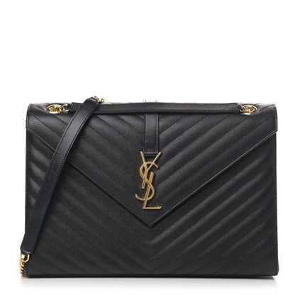 Saint Laurent Grain De Poudre Matelasse Chevron Large Monogram Satchel Black 1 of 5