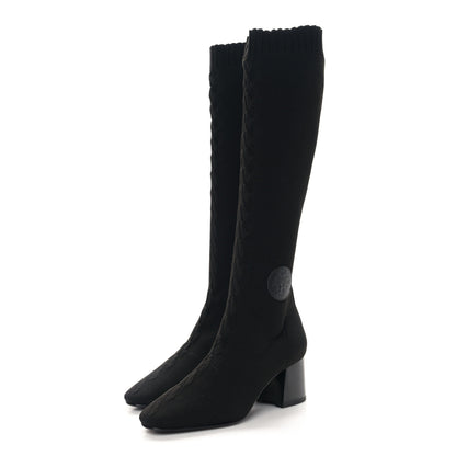 Hermes Knit Calfskin Fontaine 60 Boots 36 Black 3 of 7