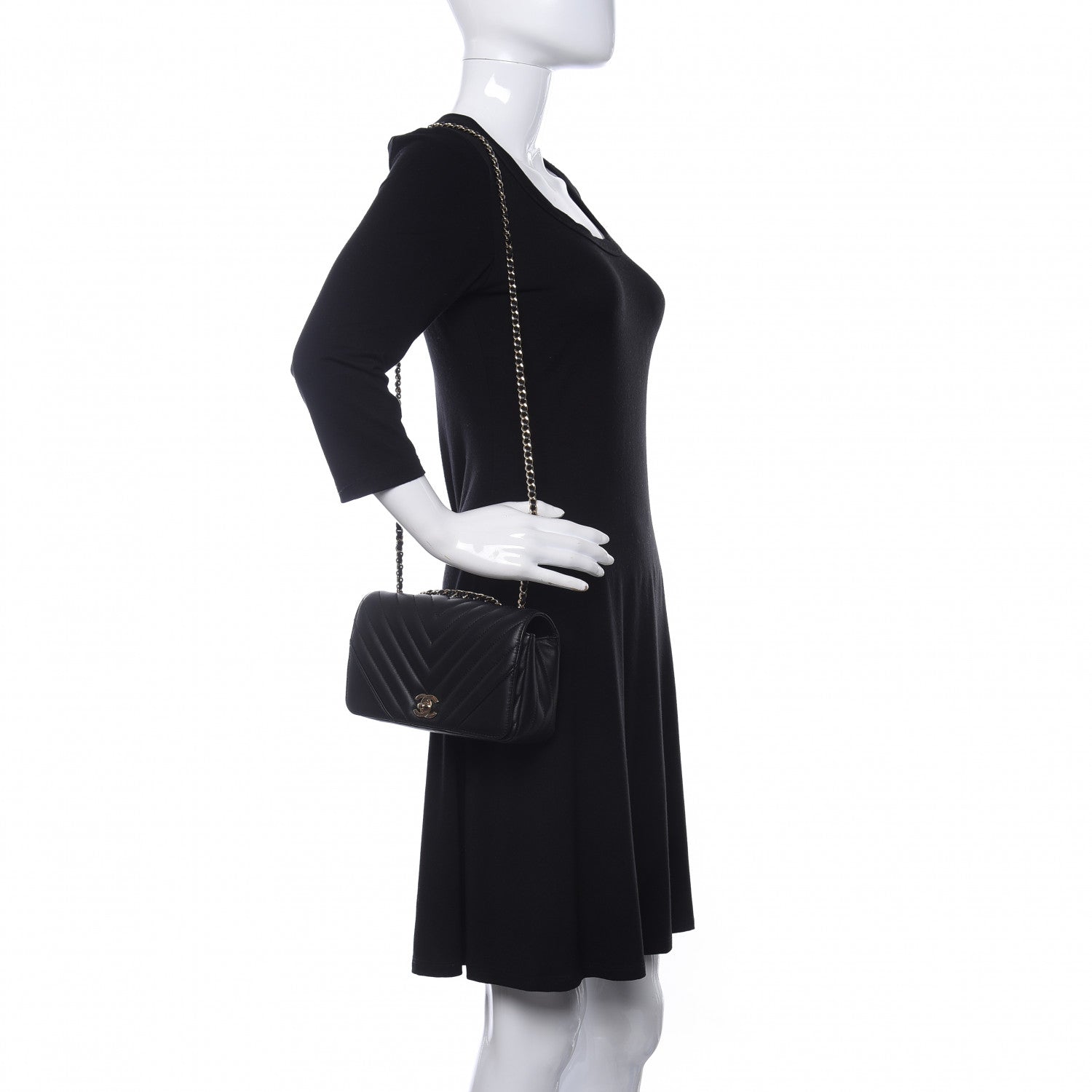 Chanel Calfskin Chevron Quilted Mini Statement Flap Black 2 of 13