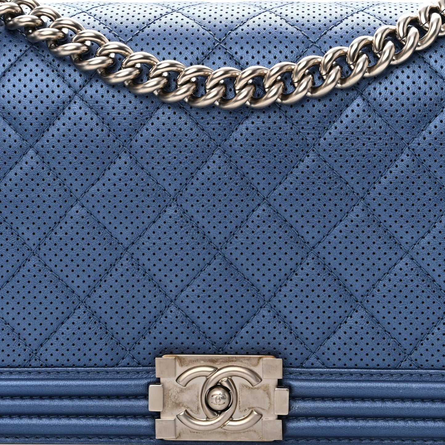 Perforated Lambskin Quilted New Medium Boy Flap Blue