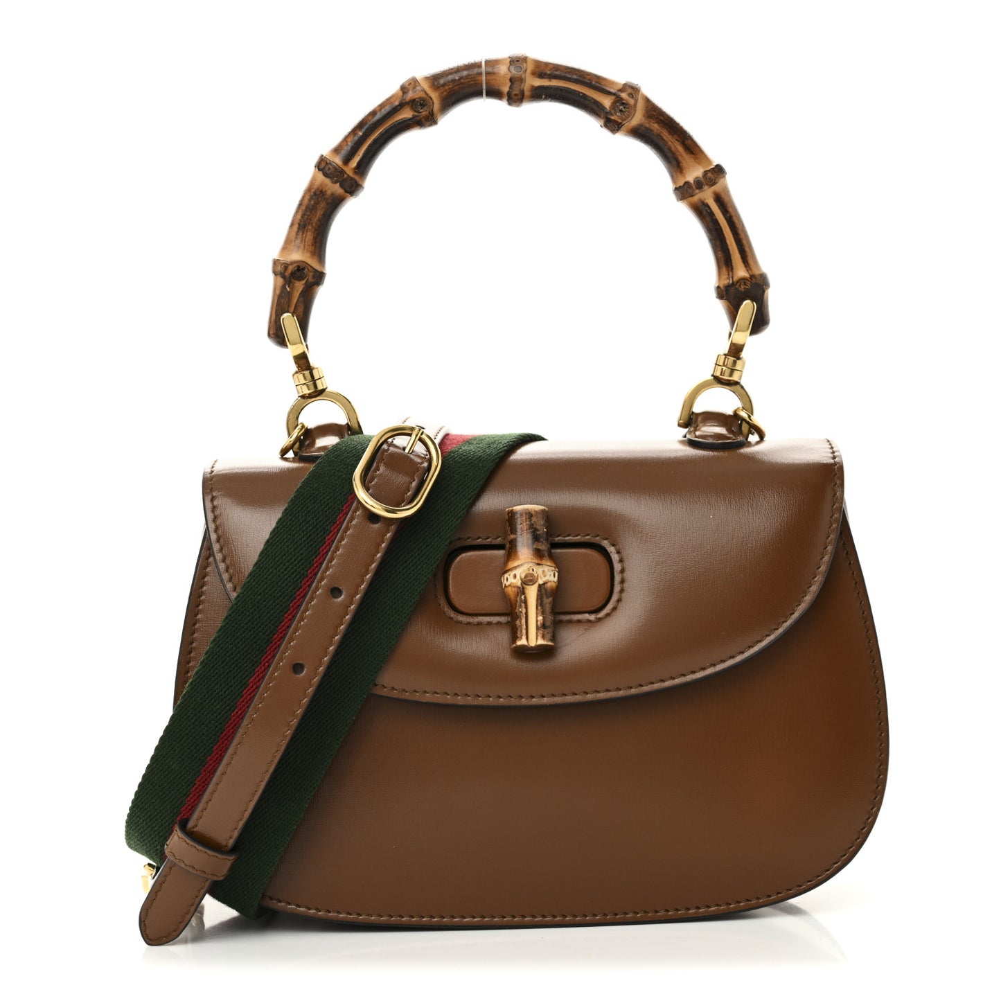 Boarded Dyana Lux Calfskin Web Small Bamboo 1947 Top Handle Bag Brown