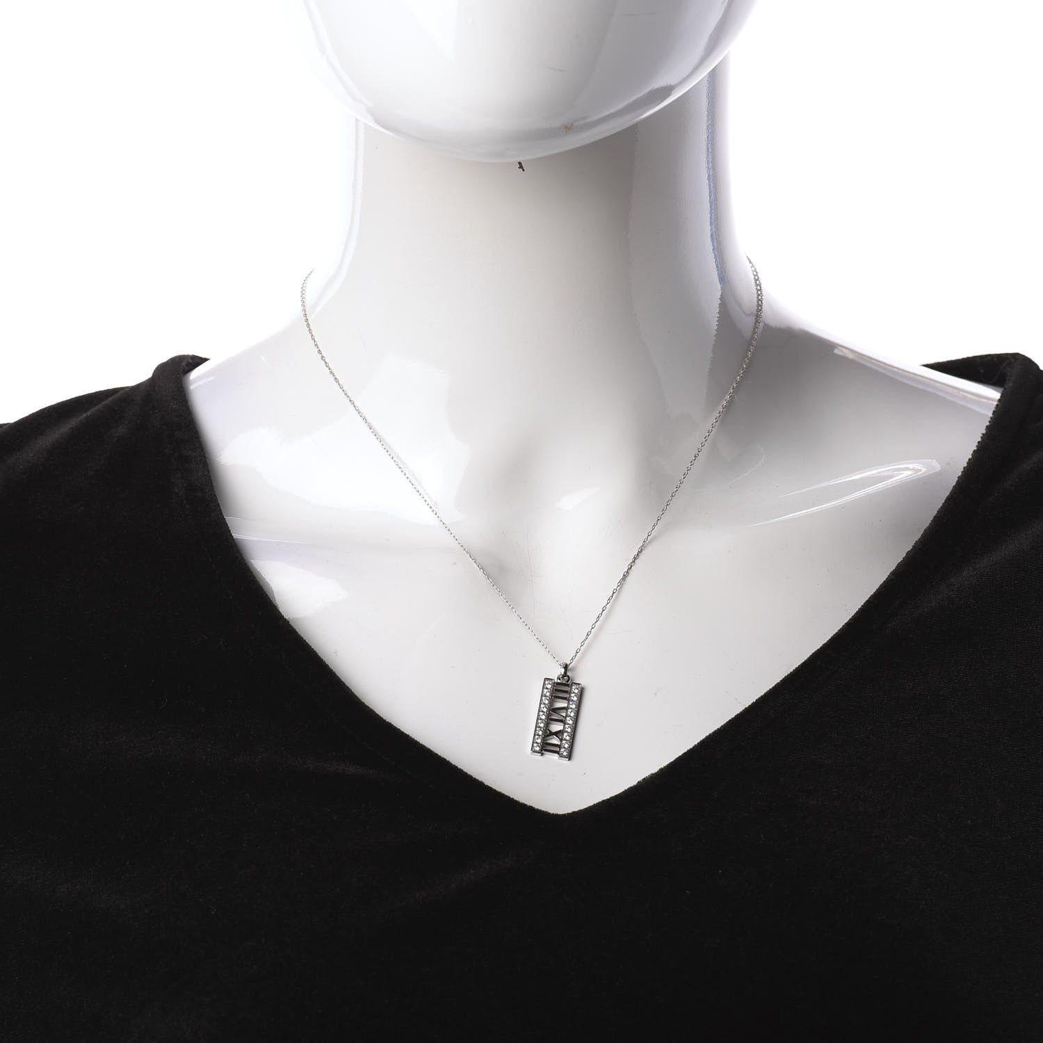Tiffany 18K White Gold Diamond Atlas Bar Pendant Necklace 2 of 4