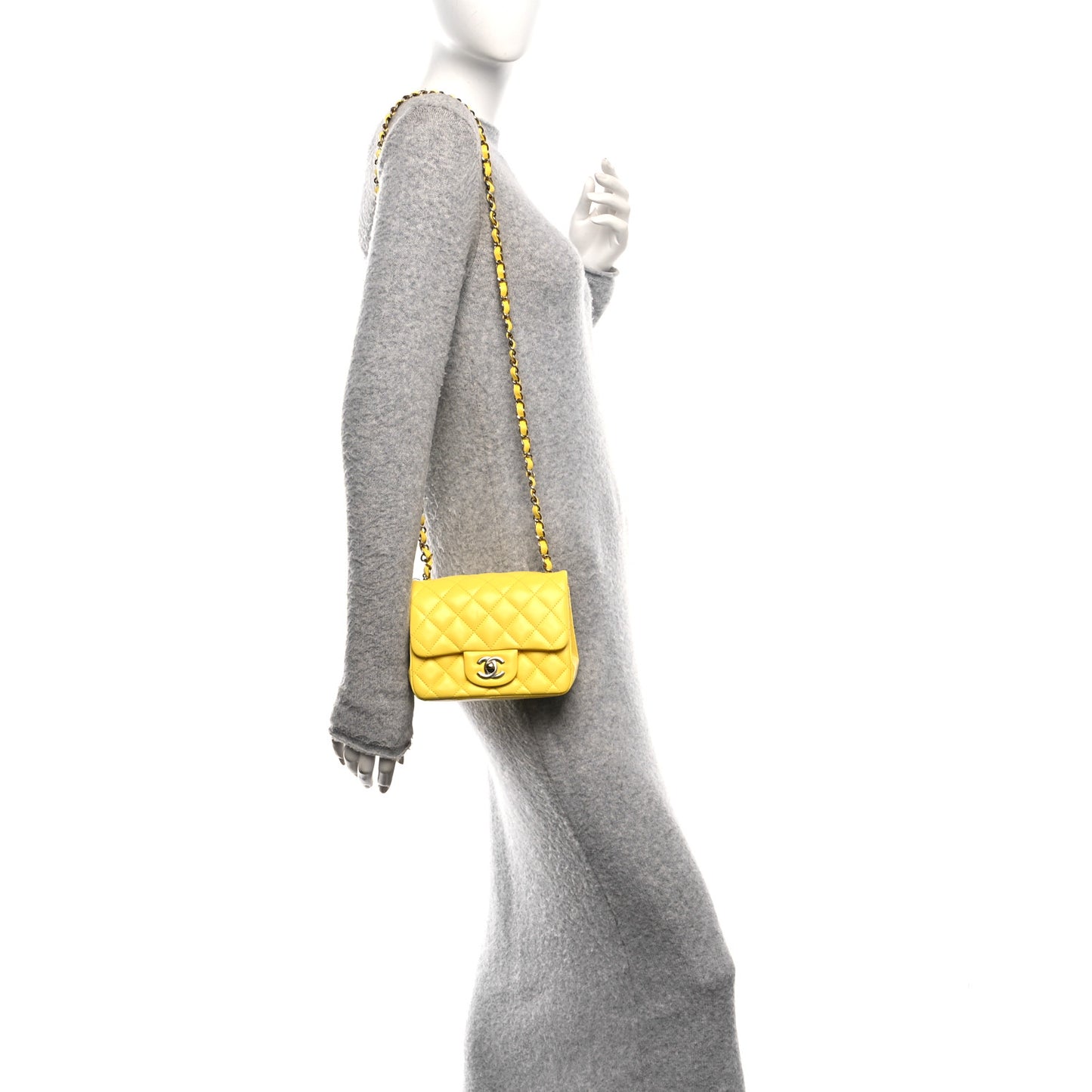 Lambskin Quilted Mini Square Flap Yellow