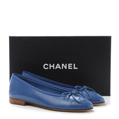 Chanel Goatskin Cap Toe CC Ballerina Flats 37.5 Blue 9 of 9