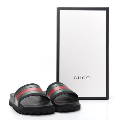 Gucci Rubber Web Mens Lug Sole Slide Sandals 5 Black Green Red 10 of 10