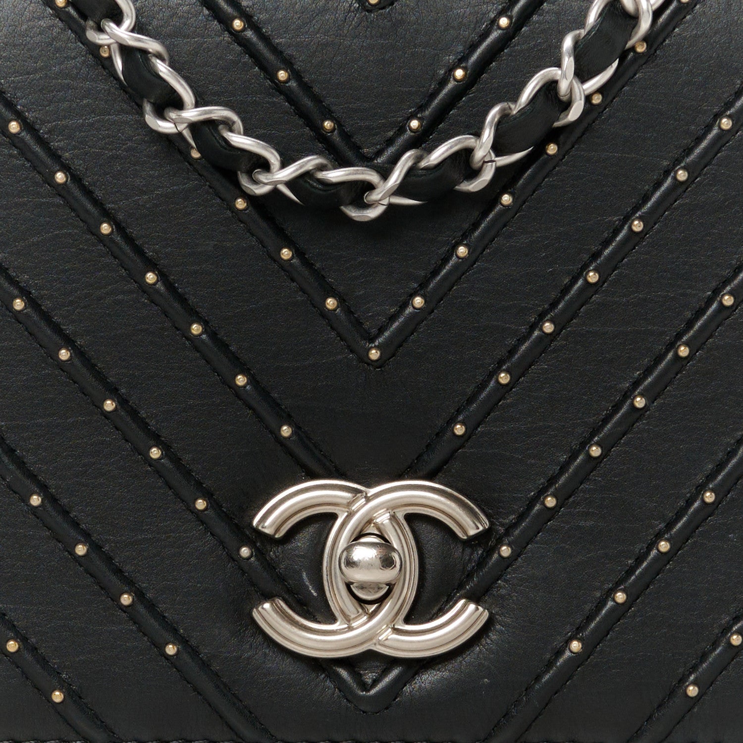 Chanel Calfskin Studded Chevron Quilted Flap Black 10 of 12