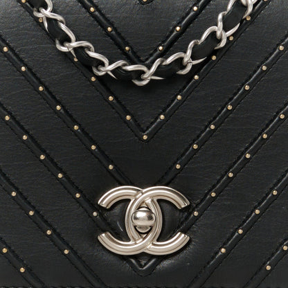Chanel Calfskin Studded Chevron Quilted Flap Black 10 of 12