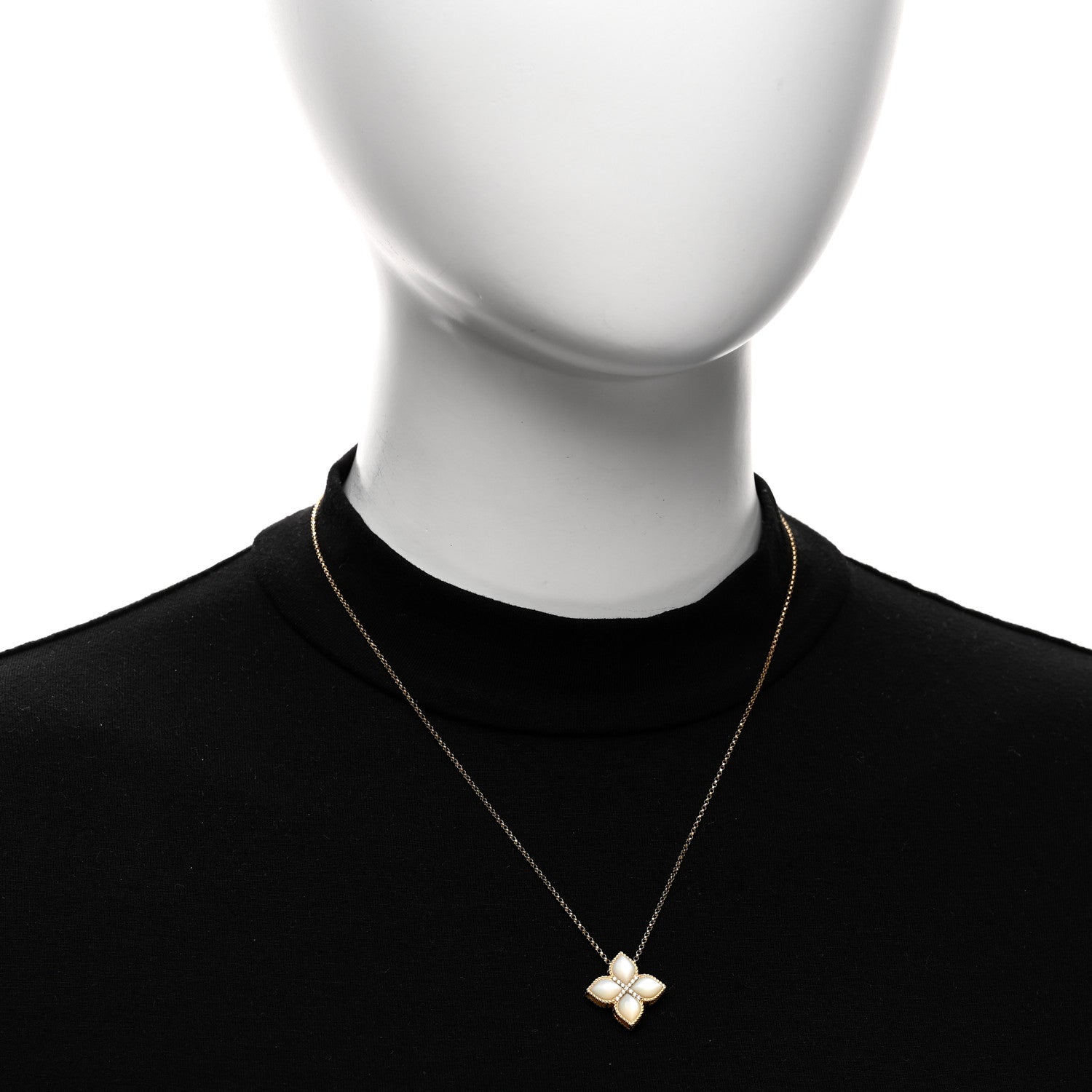 Roberto Coin 18K Yellow Gold Diamond Mother of Pearl Large Venetian Princess Flower Pendant Necklace 2 of 4