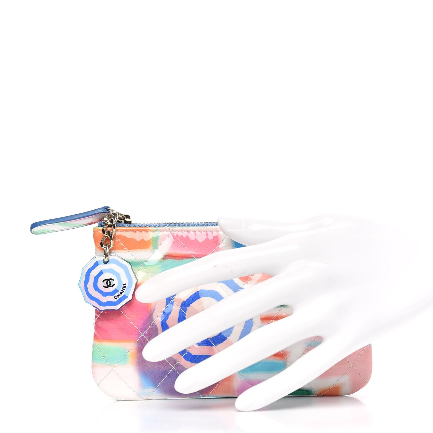 Patent Calfskin Printed Quilted Small Cosmetic Case Multicolor
