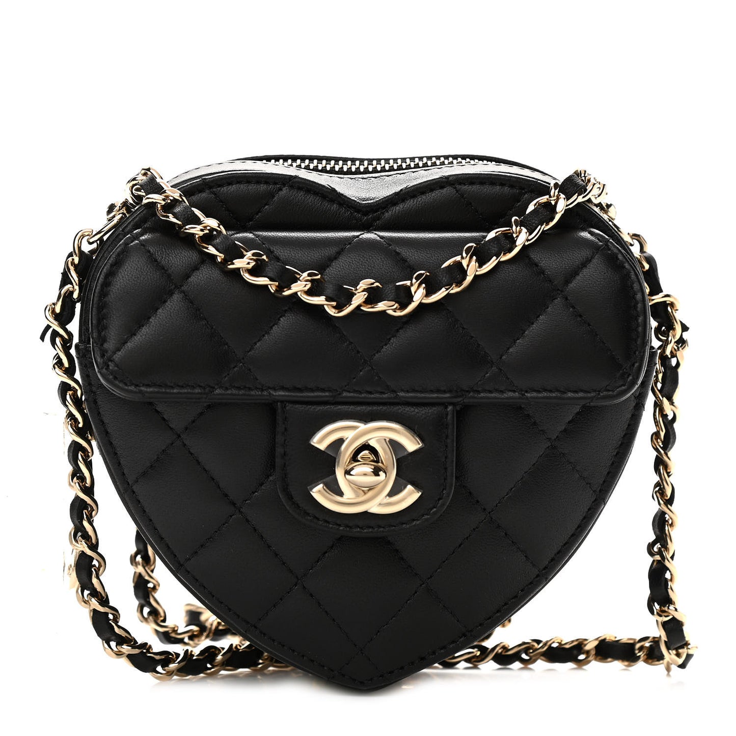 Lambskin Quilted CC In Love Heart Clutch With Chain Black