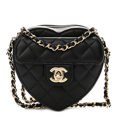 Chanel Lambskin Quilted CC In Love Heart Clutch With Chain Black 1 of 11