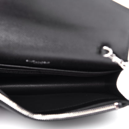 Saint Laurent Grain De Poudre Matelasse Chevron Monogram Envelope Chain Wallet Black 5 of 10