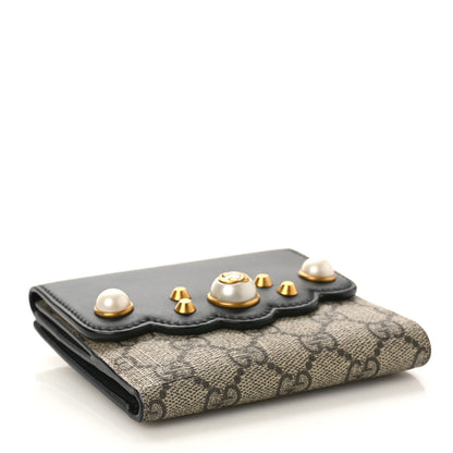 Gucci GG Supreme Monogram Pearl Studded French Wallet Black 4 of 9