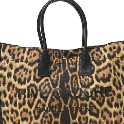 Saint Laurent Canvas Calfskin Leopard Print Rive Gauche Noe Tote Natural Black 8 of 12