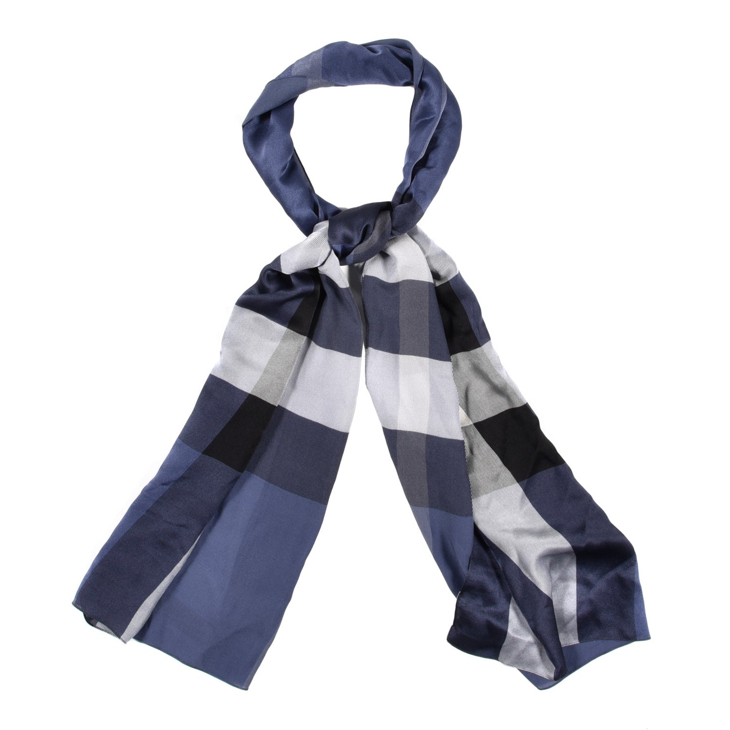 Silk Mega Check Scarf Blue