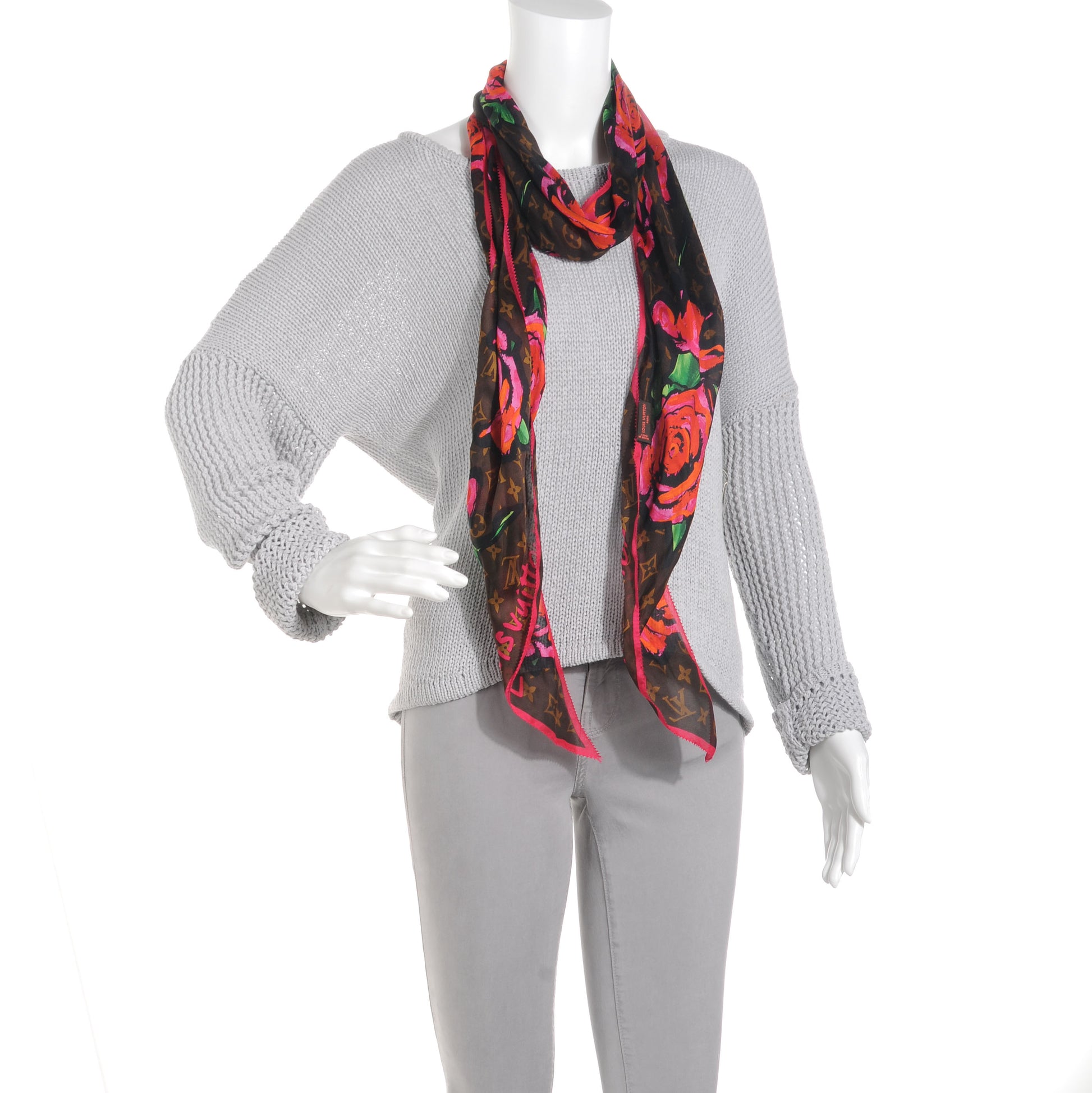 Louis Vuitton Silk Monogram Roses Scarf Marron 2 of 5
