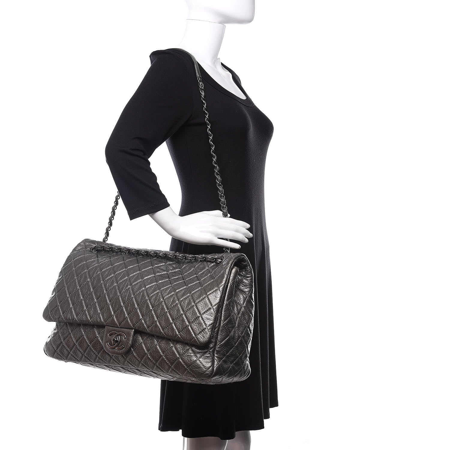 Chanel Metallic Calfskin Quilted XXL Travel Flap Bag Dark Silver 2 of 10
