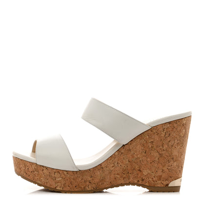 Jimmy Choo Suede Parker Wedge Sandals 38 White 1 of 8