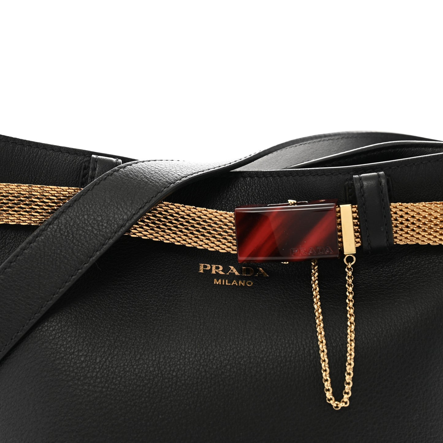 Calfskin Buckle Bag With Jeweled Belt Black