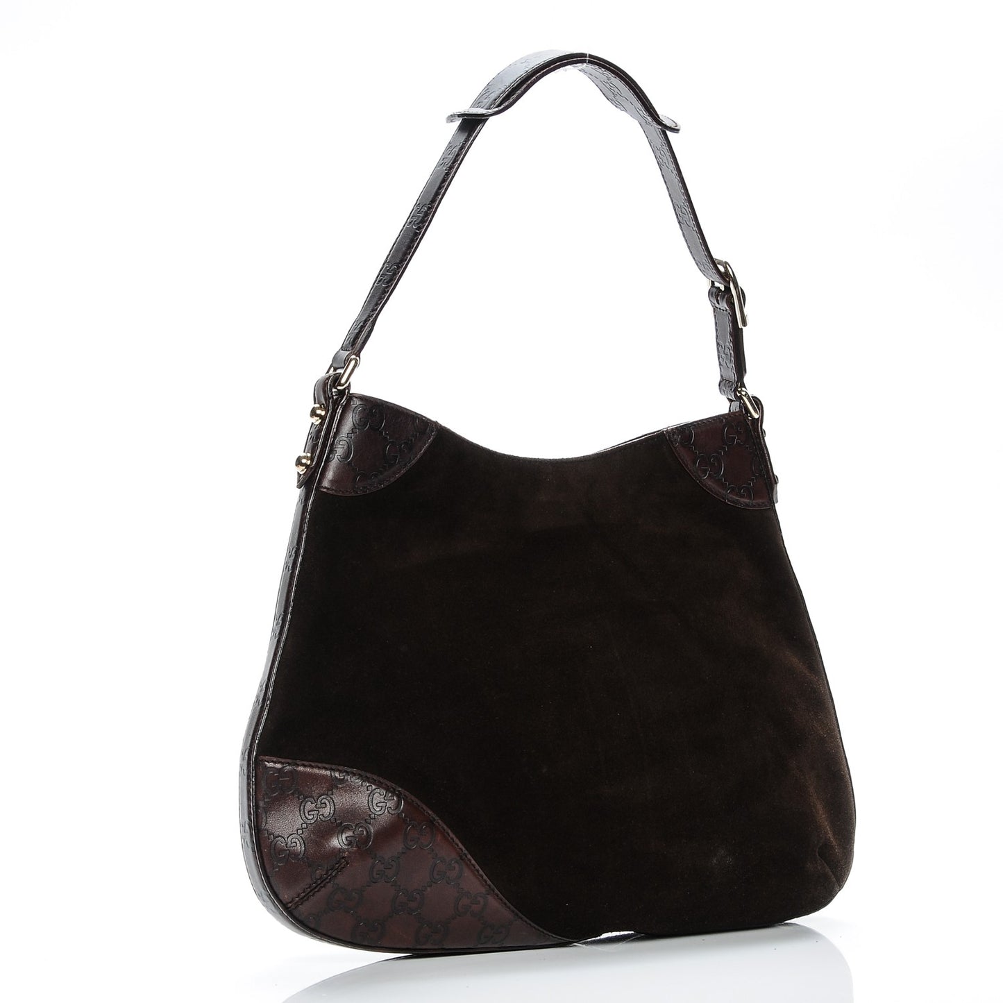 Guccissima Suede Hasler Hobo Dark Brown