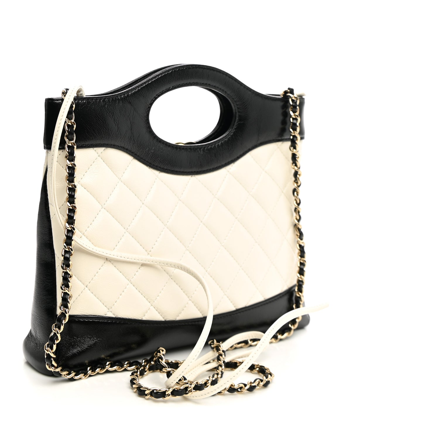 Patent Calfskin Quilted Mini 31 Shopping Bag White Black
