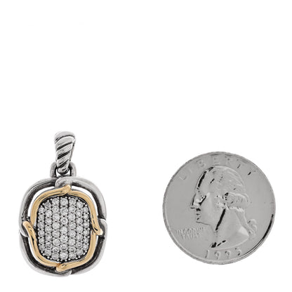 David Yurman Sterling Silver 18K Yellow Gold Pave Diamond 14mm Labyrinth Pendant 2 of 4