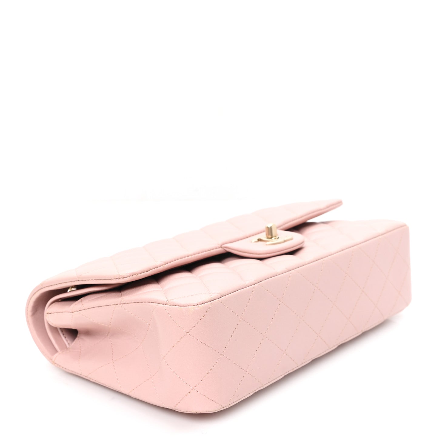 Lambskin Quilted Medium Double Flap Light Pink