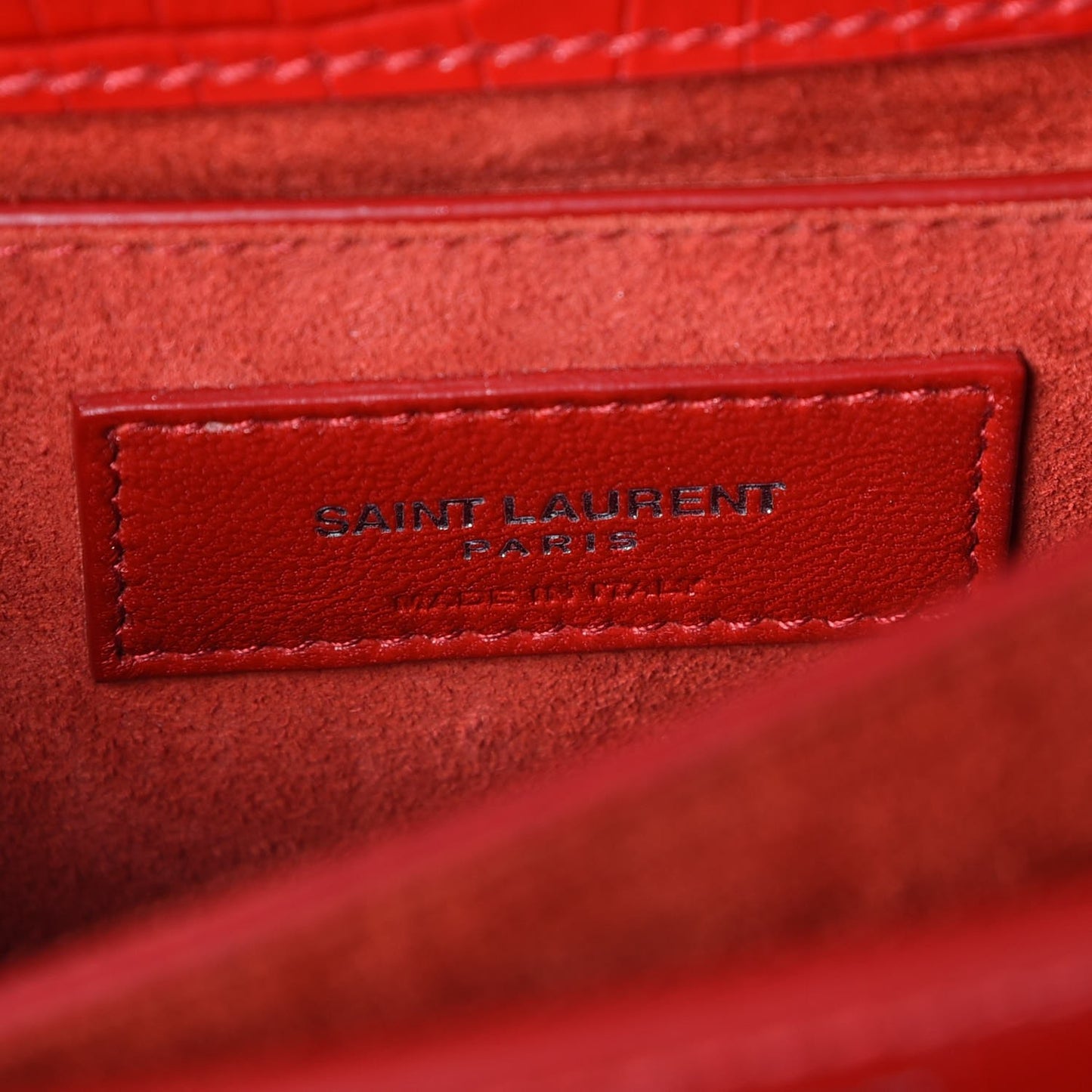 Calfskin Crocodile Embossed Medium Monogram Sunset Rouge Eros