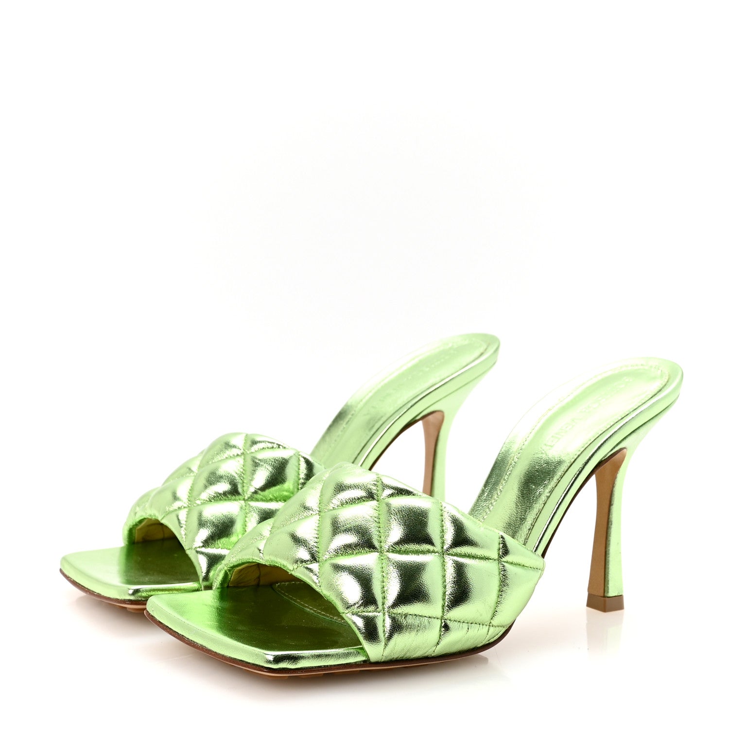 Bottega Veneta Metallic Nappa Reflection Matelasse Padded Mule Sandals 37 Pistachio 4 of 9