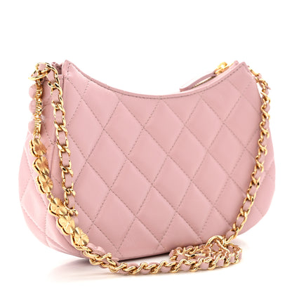 Chanel Shiny Crumpled Calfskin Quilted Enamel Heart Hobo Light Pink 3 of 11