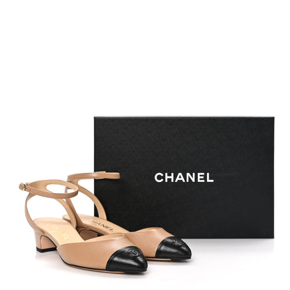 Chanel Lambskin Cap Toe CC Slingback Sandals 37.5 Beige Black 9 of 9