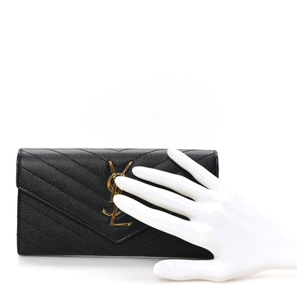 Saint Laurent Grain De Poudre Matelasse Chevron Monogram Flap Wallet Black 2 of 8