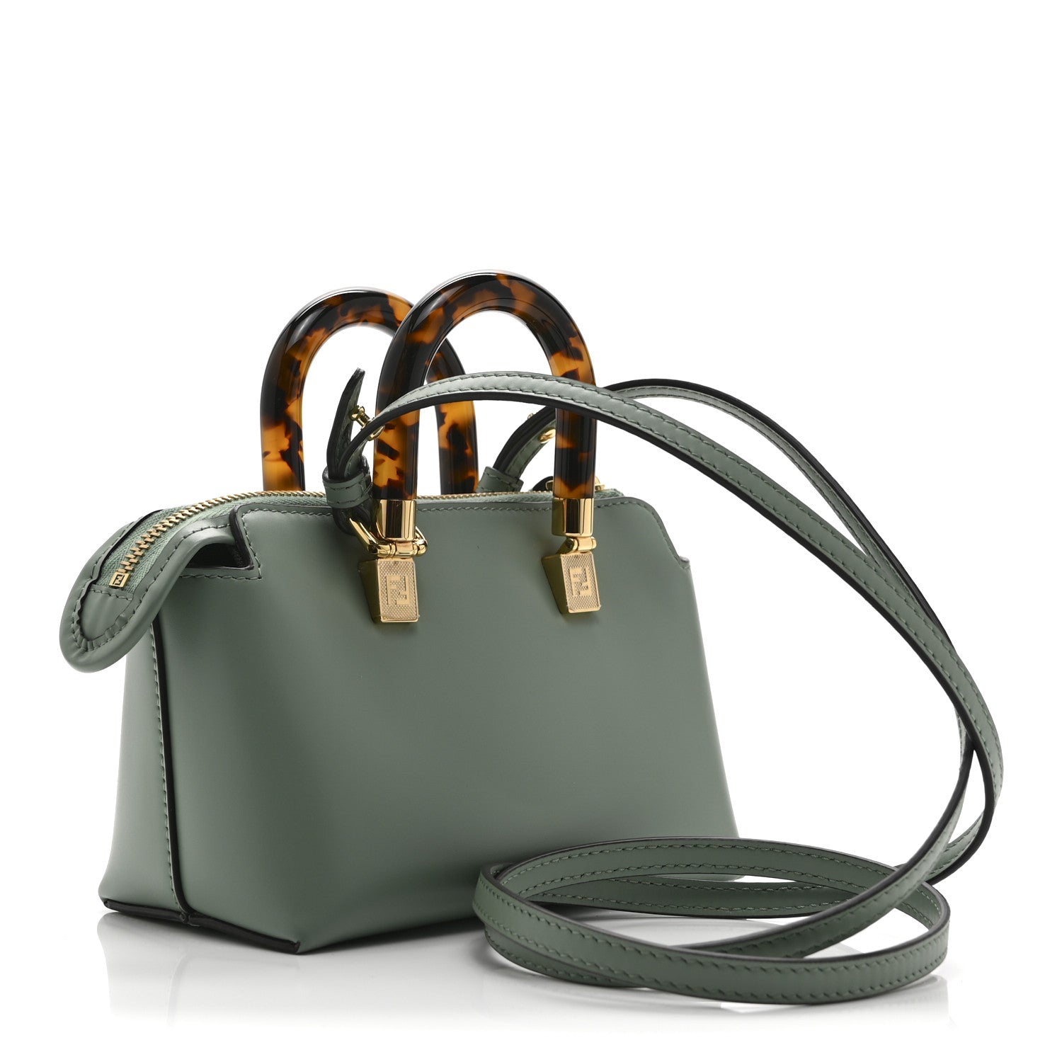 Fendi Vitello King Plexiglass Logo Embossed Mini By The Way Top Handle Boston Bag Menta 3 of 10