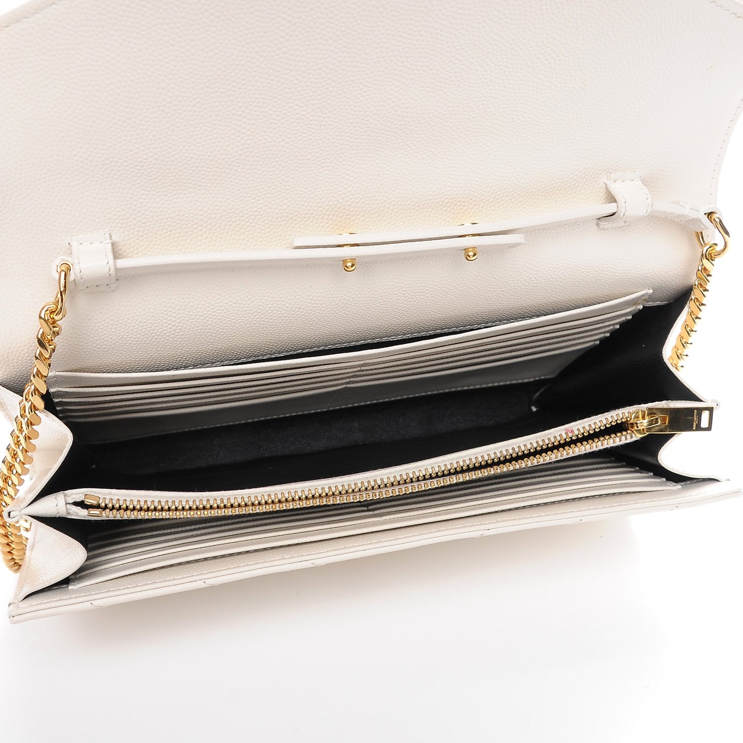 Grain De Poudre Matelasse Chevron Monogram Chain Wallet White