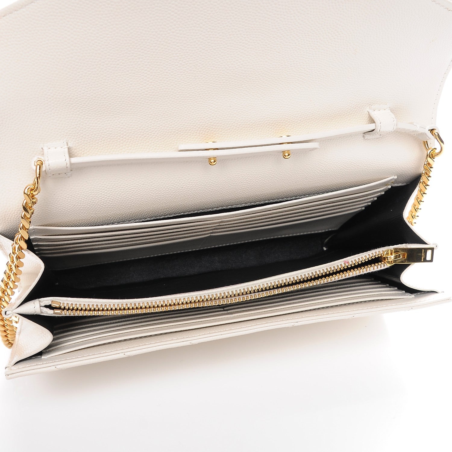 Saint Laurent Grain De Poudre Matelasse Chevron Monogram Chain Wallet White 6 of 9