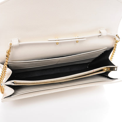 Saint Laurent Grain De Poudre Matelasse Chevron Monogram Chain Wallet White 6 of 9