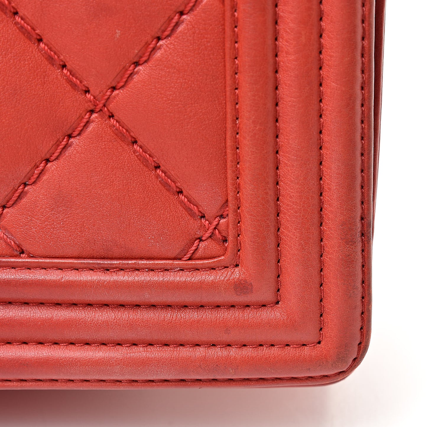 Calfskin Quilted Double Stitch Medium Boy Flap Red