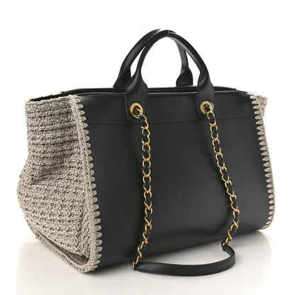 Chanel Calfskin Knit Medium Deauville Tote Black Grey 2 of 10
